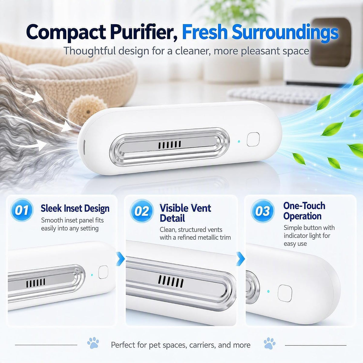 Ozofreshen Pet Odor Eliminator, Rechargeable Portable Deodorizer for Pets for Cats, Dual Modes with Filter-Free Design f