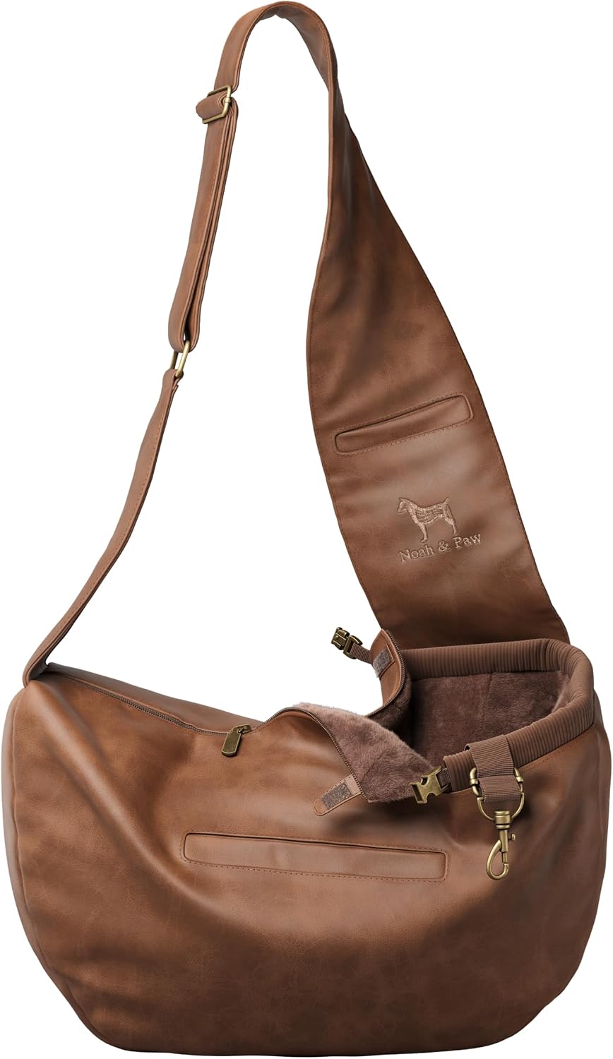 Dog Carrier Sling 5-18lb, Cat Carrier bag (Faux Leather, Zipper)