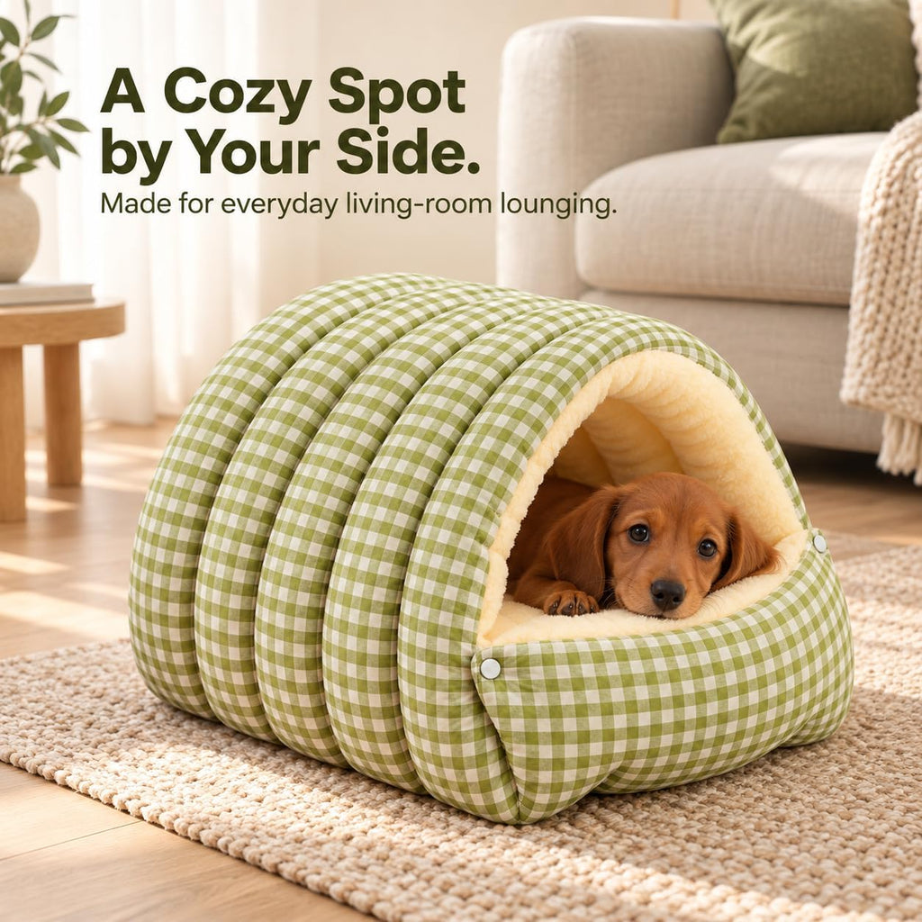 Dog Cave Bed & Cat Cave Bed,Thickened and Adjustable (Blue and White Checkered,L)