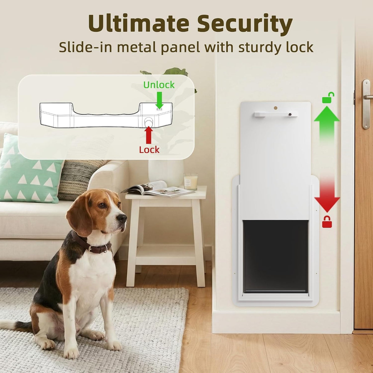 URSPET Medium Dog Door for Wall, 3-Flap Insulated, Steel Frame,White