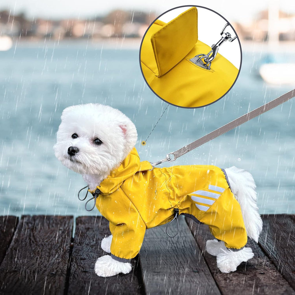 Dog Raincoat, Waterproof Dog Rain Jacket with Hood, Dog Rain Coat with Leash Hole, Reflective Strap for Small Medium Dog