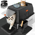 XL Enclosed Stainless Steel Litter Box with Lid & Mat,Black