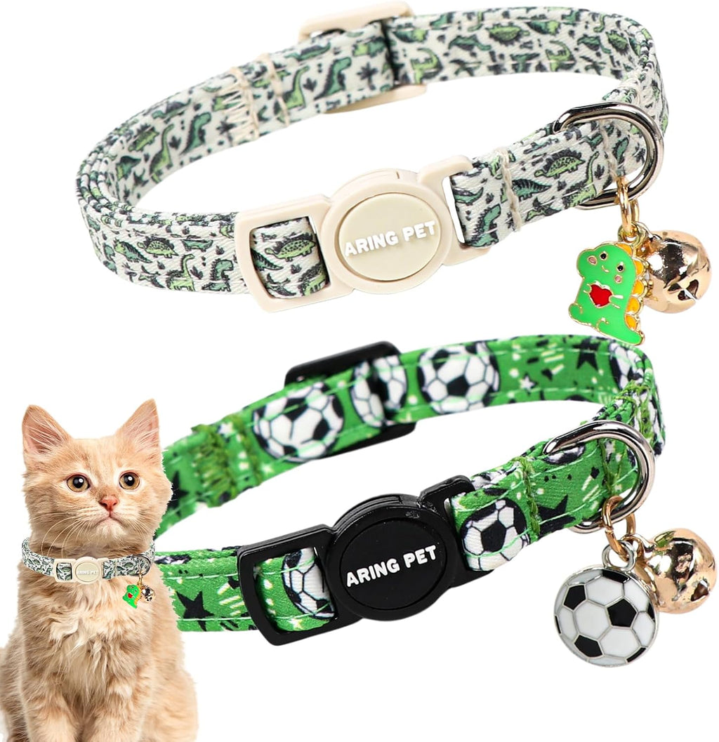 ARING PET 2 Pack Cat Collars-Cute Breakaway Cat Collar with Bell & Pendant, Adjustable Christmas Kitten Collars with Saf
