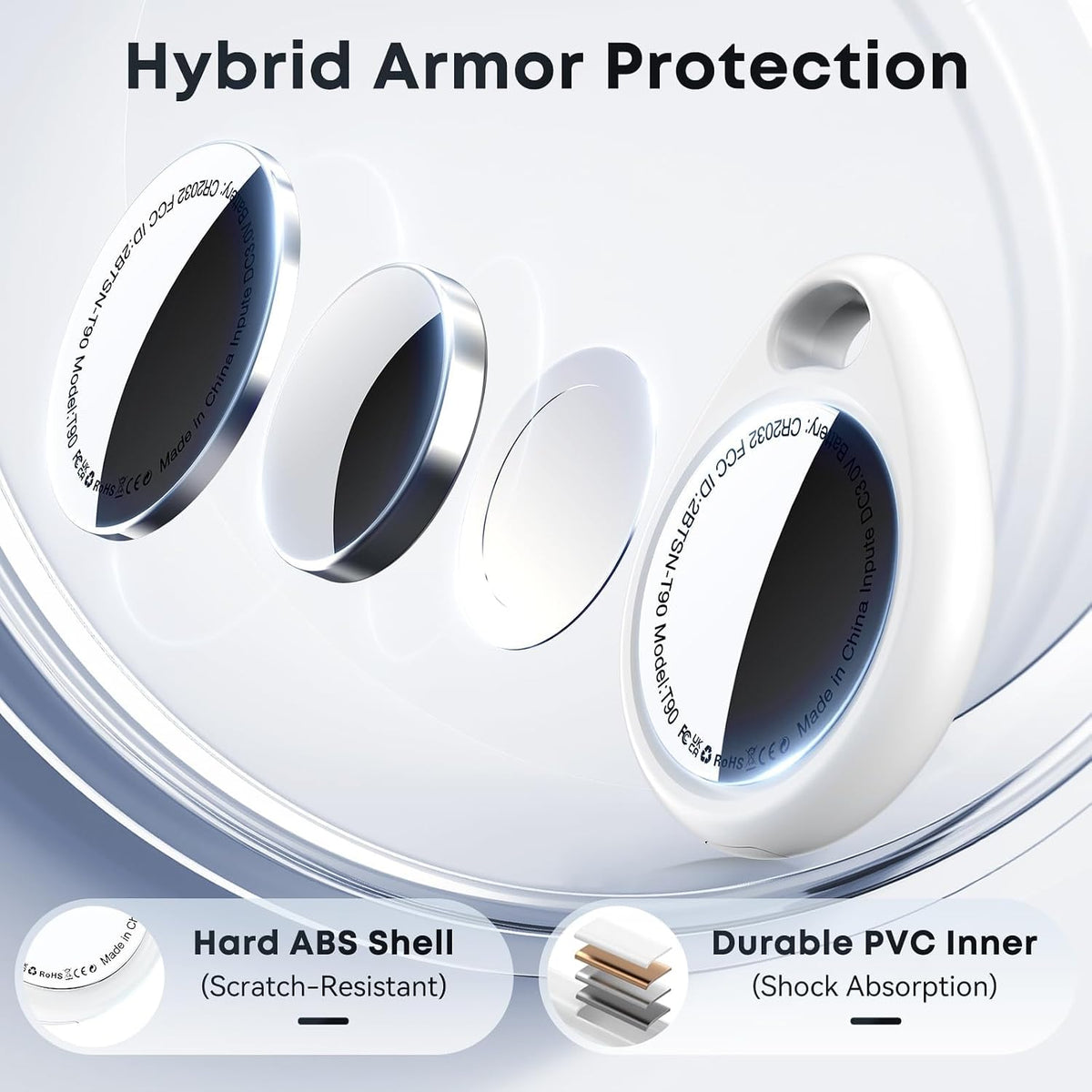 Bluetooth Air Tracker -4 Pack with Hybrid Armor Case, Compatible with Apple Find My (iOS Only), Item Finder for Keys Lug