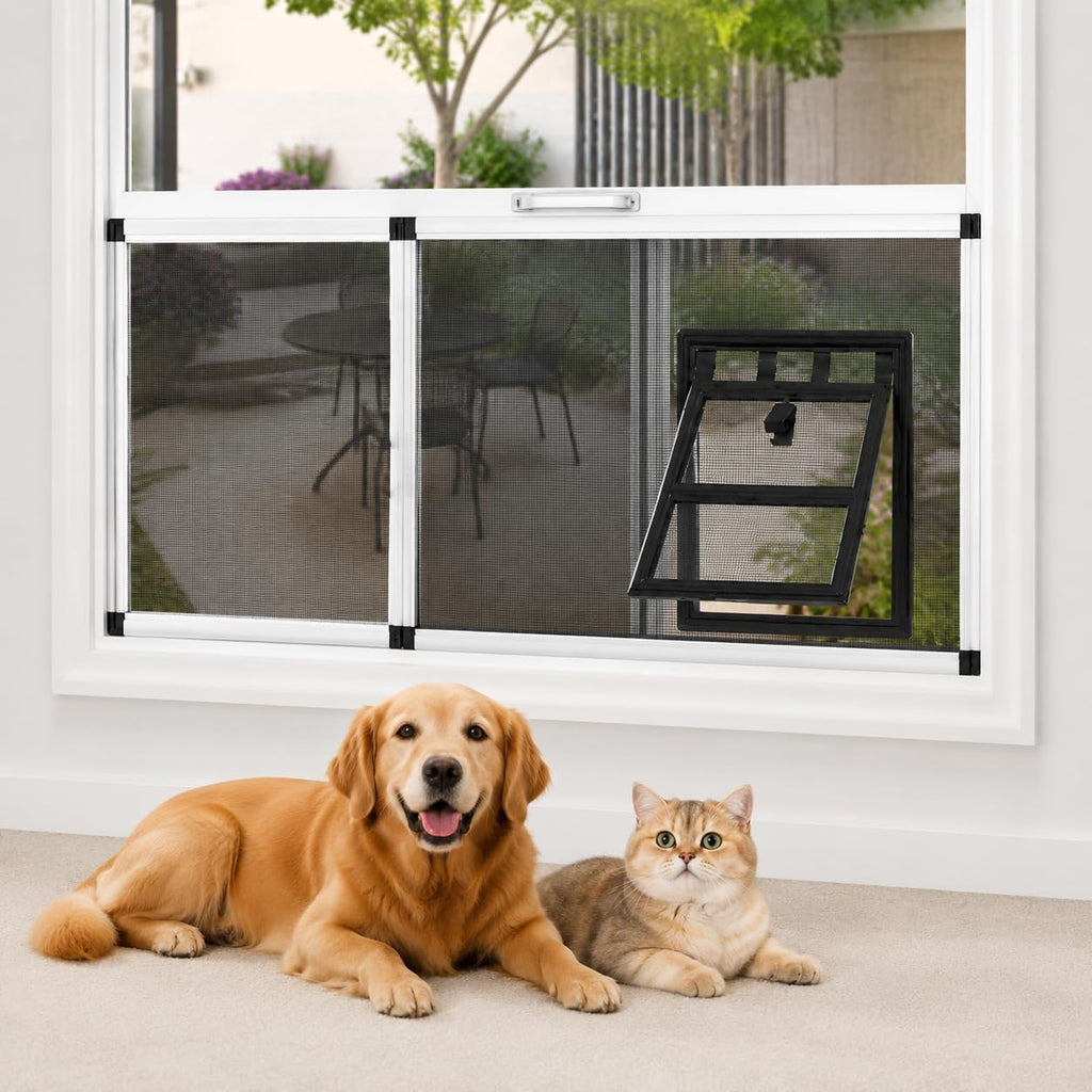 Bug-Proof Screen Cat Door for Window,Fits 30'' - 37'' Adjust Width Window