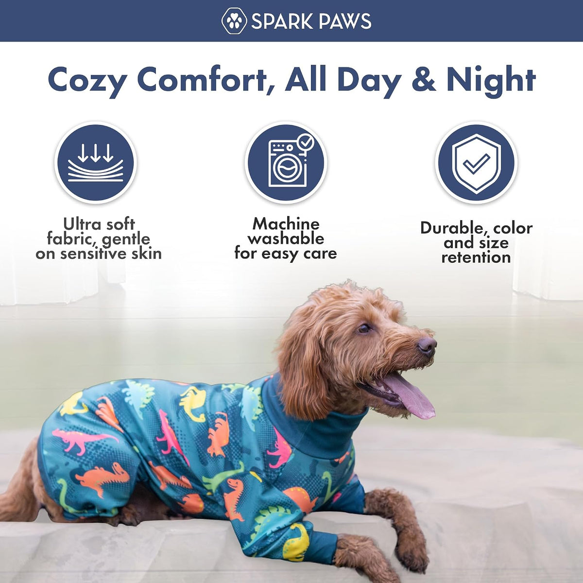 Spark Paws Dog Pajamas Onesie Shirt for S Med Large Breeds - Full Leg PJS
