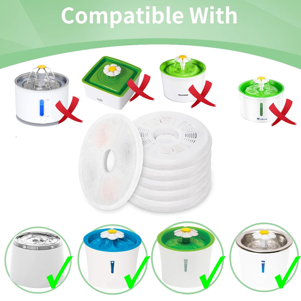 8 Pack Cat Water Fountain Replacement Filters Fit for 3L Flower Water Dispenser Automatic Pet Dog Cat Fountain Filter