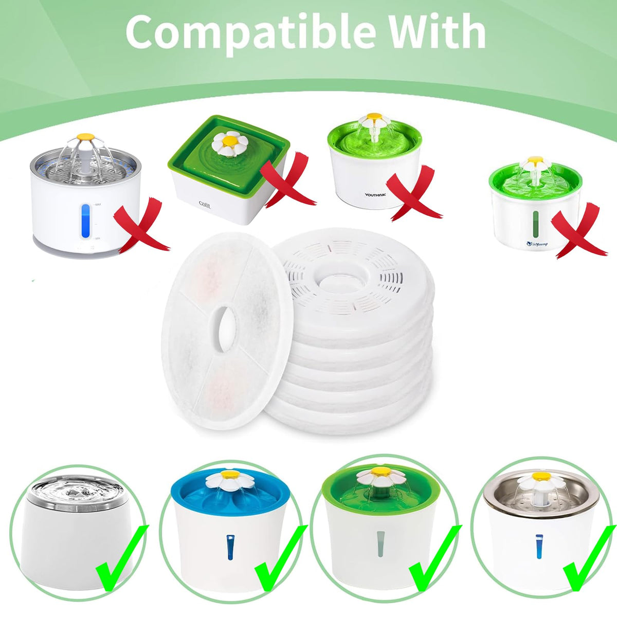 8 Pack Cat Water Fountain Replacement Filters Fit for 3L Flower Water Dispenser Automatic Pet Dog Cat Fountain Filter