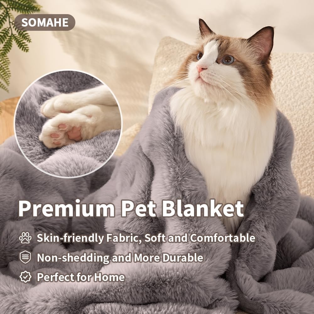 SOMAHE Soft Faux Fur Cat Blanket, Washable, Small 22x18 Dark Gray