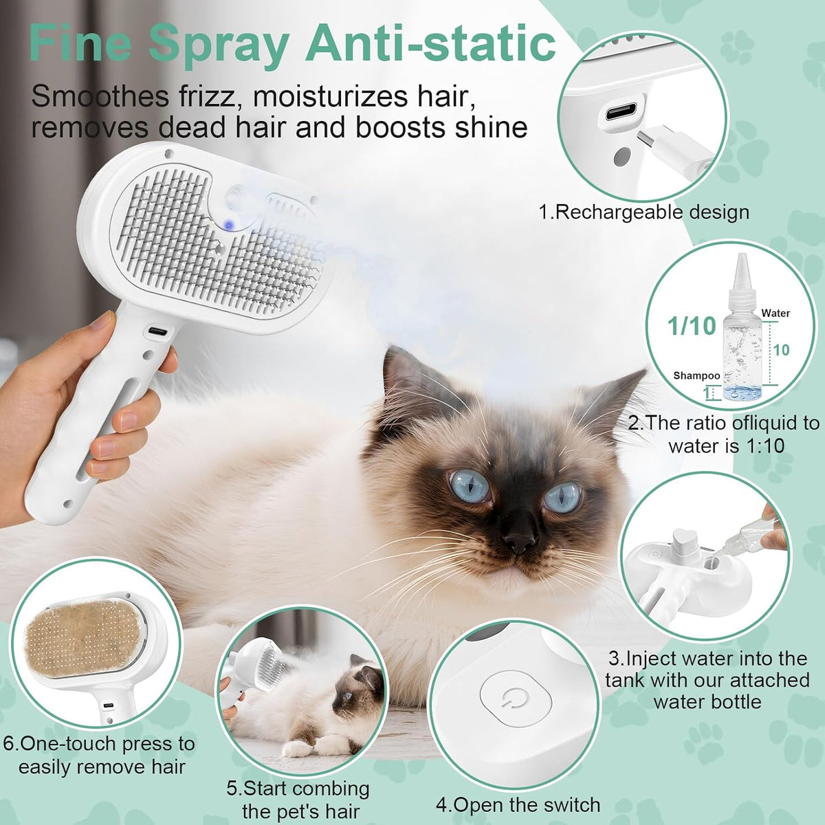 Cat Brush Dog Brush for Shedding,Pet Steam Hair Removal Comb Grooming Kit