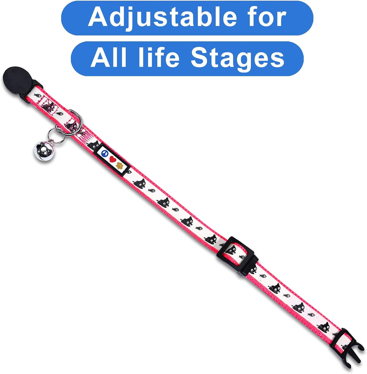 Pawtitas Glow in the Dark Cat Collar with Breakaway Safety Buckle & Bell Adjustable Kitten Collar, Pink