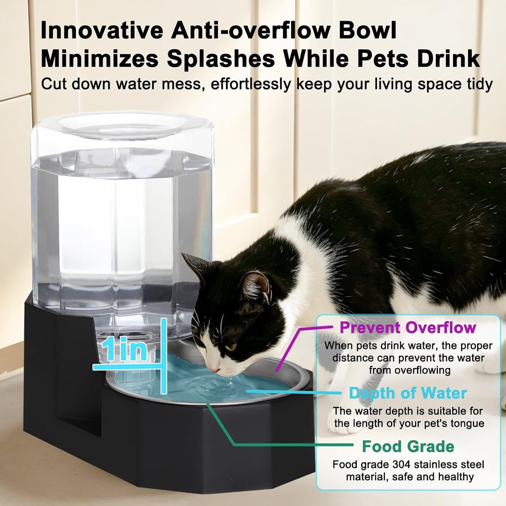 5L Cat Gravity Water Bowl Dispenser: Stainless Steel Bowl