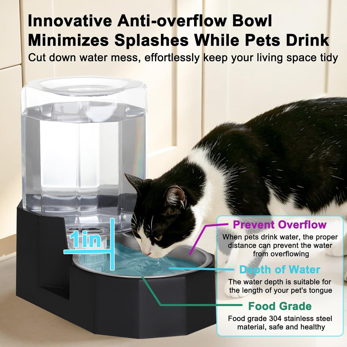 5L Cat Gravity Water Bowl Dispenser: Stainless Steel Bowl