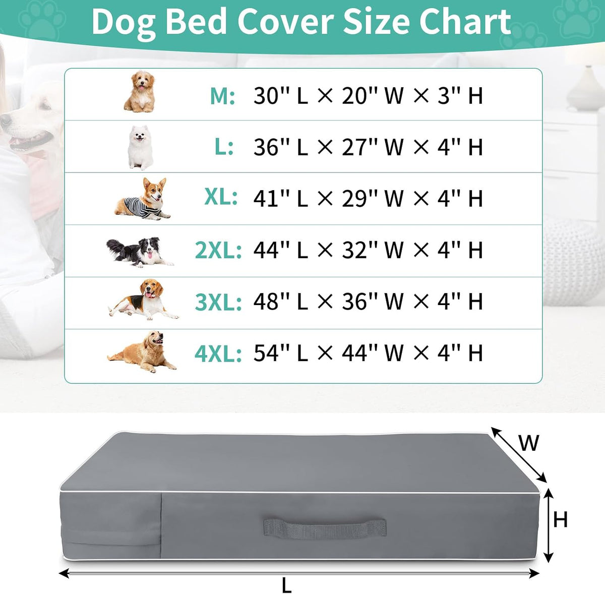 COSHNIBI Dog Bed Covers Replacement Washable,Waterproof Dog Bed Cover with Zip and Carry Handle for Dog/Cat 48''Lx36''Wx