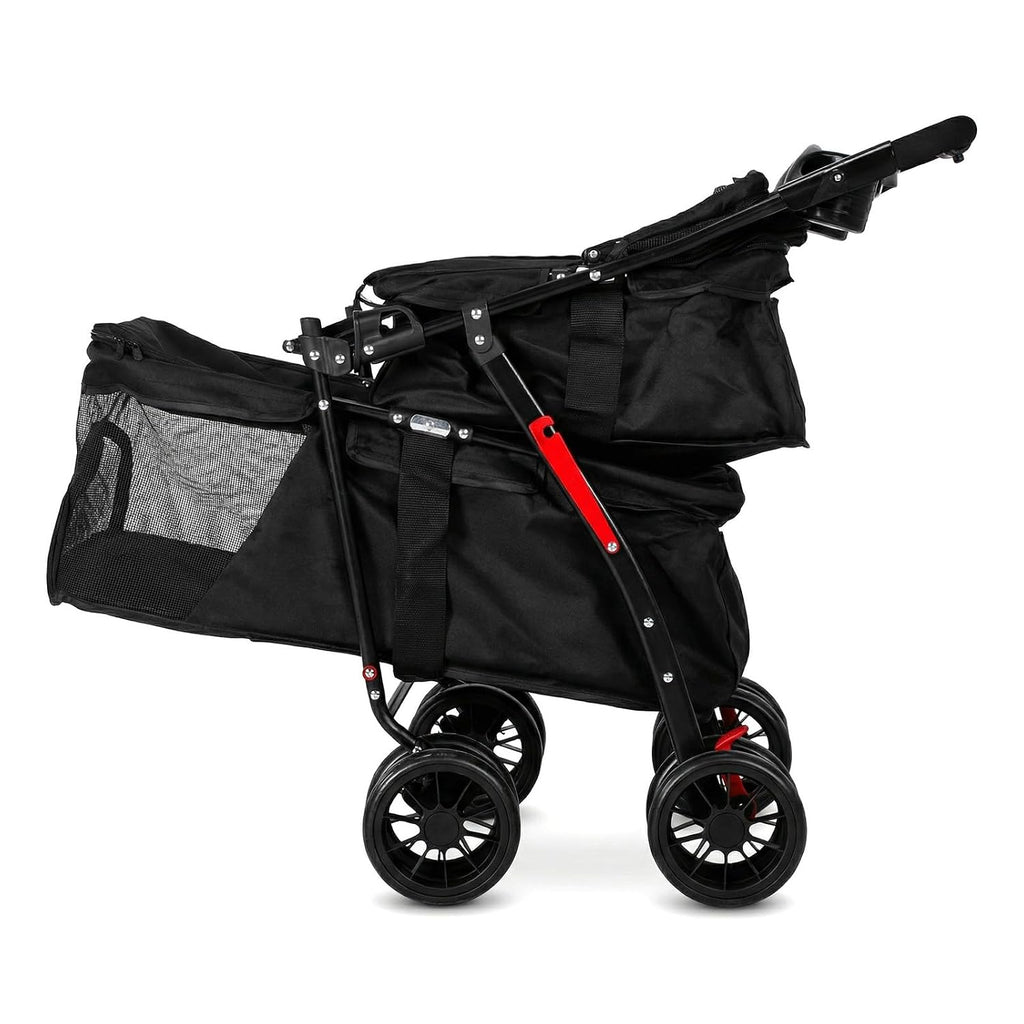 Double Pet Stroller for Small Cats and Dogs Foldable Kittens Puppies Travel Strolling Cart with Belts Cup Holder & Locka