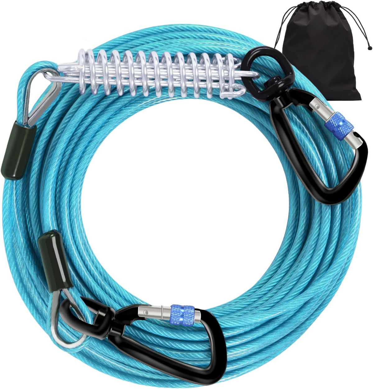Heavy Duty Tie Out Cable for Yard - 50FT-1000LBS Break Strength, Swivel Lockable Hook & Spring, Chew Proof Dog Chain for