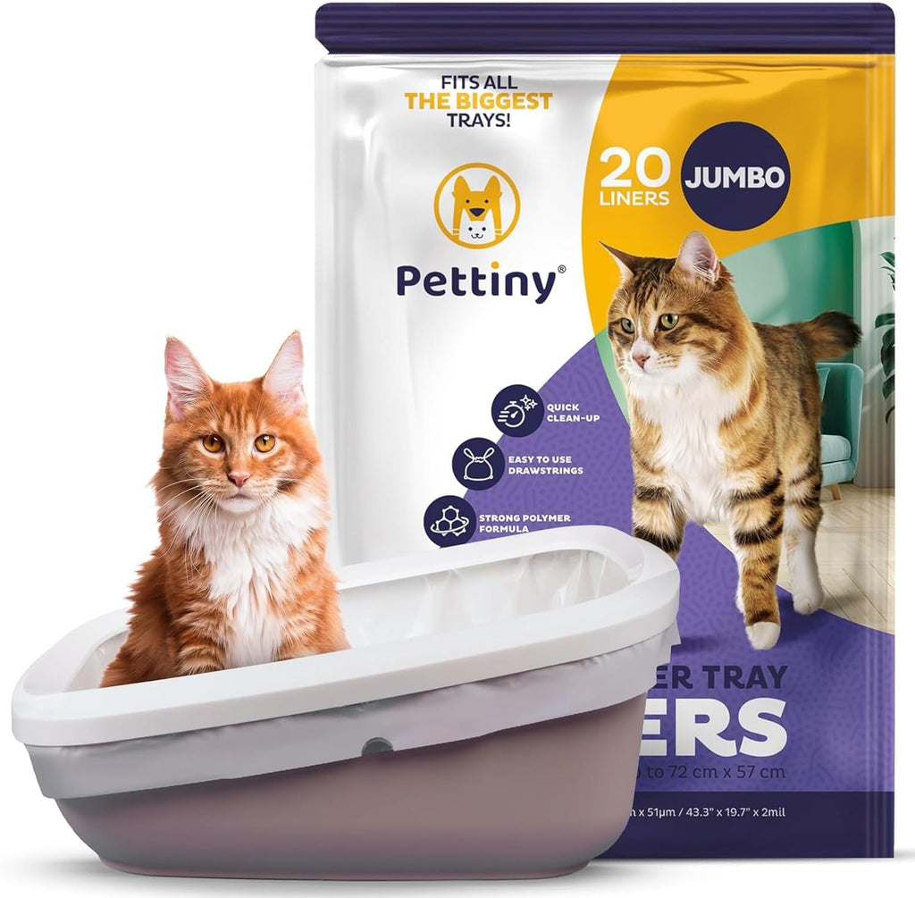 Pettiny 20 Cat Litter Box Liners with Drawstrings - Scratch Resistant Cat Litter Bags for a Medium and Large Litter Pan