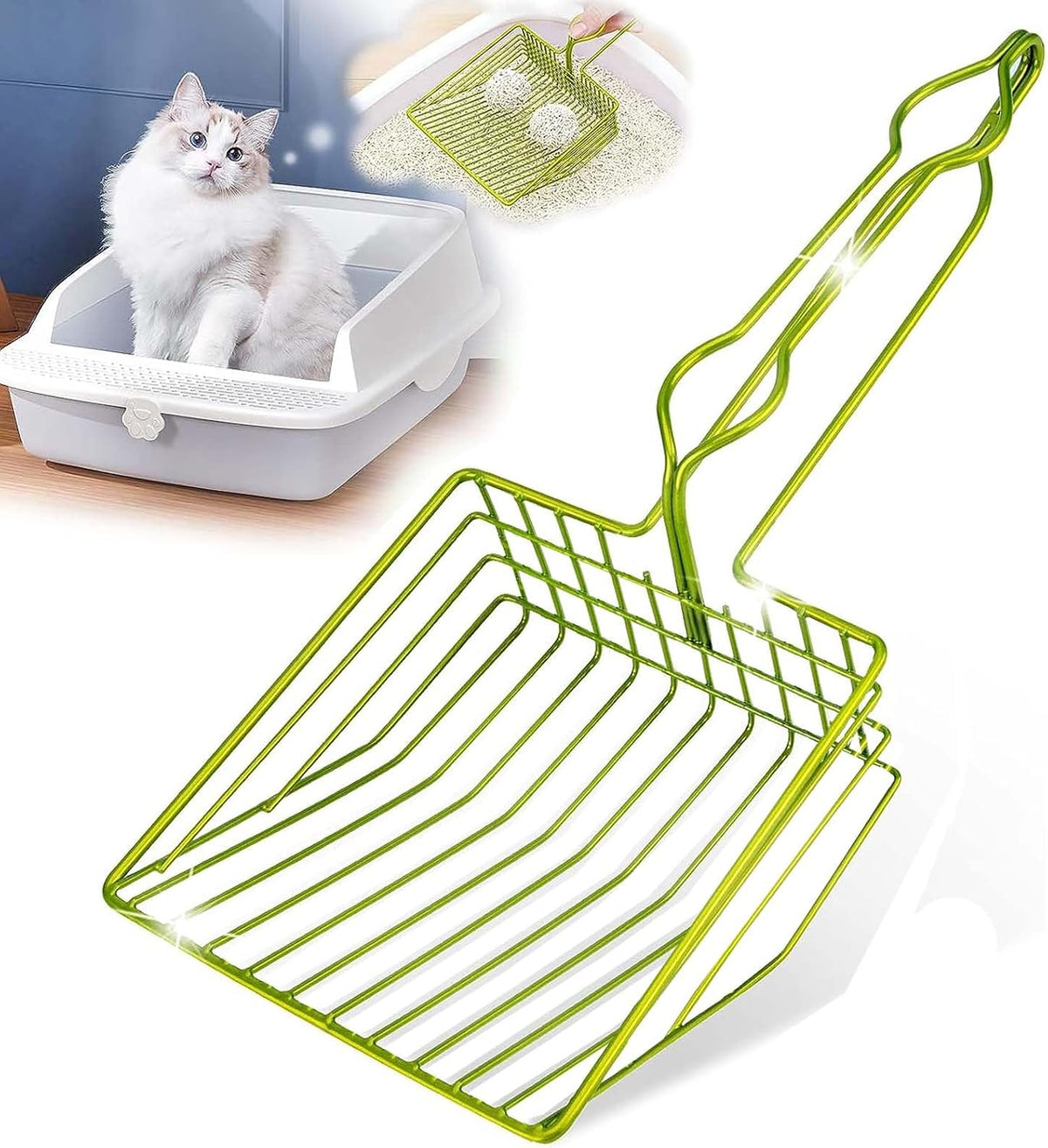 DHXYZZB Cat Litter Scoop 304 Stainless Steel Litter Shovel, Heavy Duty Litter Sifter, Litter Scooper with Wooden Handle 