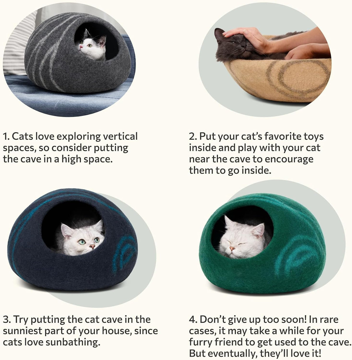 Cat Cave – Natural Wool – Self-Warming Hideaway for Indoor Cats & Kittens