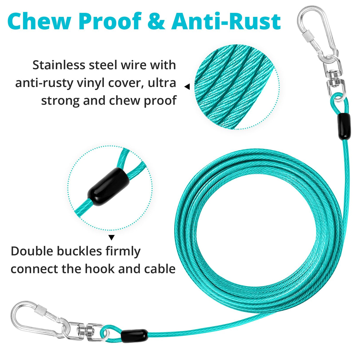 jenico Dog Tie Out Cable: 10 ft Dog Leads for Yard Heavy Duty
