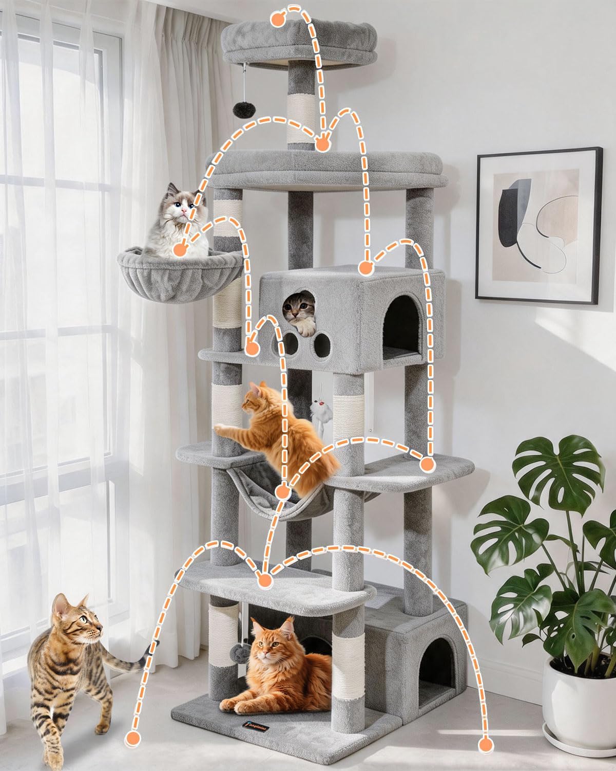 Taoqimiao 79in Cat Tree, Tall Large Cat Tower for Indoor Adult Cats S10W