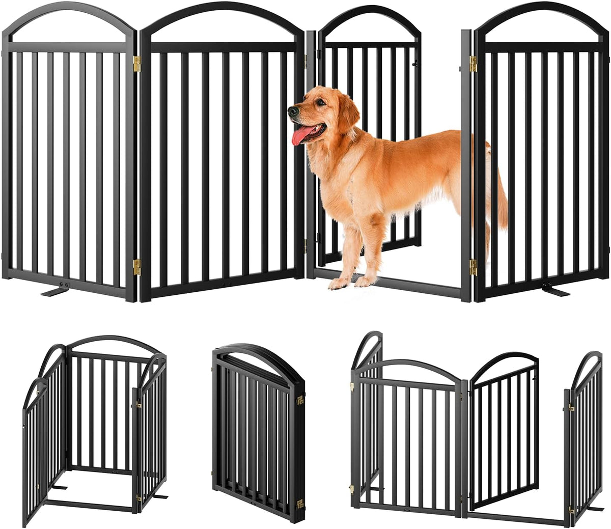 4 Panels Full Matel Freestanding Dog Gates with Door, 96"Extra Wide 32"Tall Free Standing Dog Pet Gate for Indoor & Outd