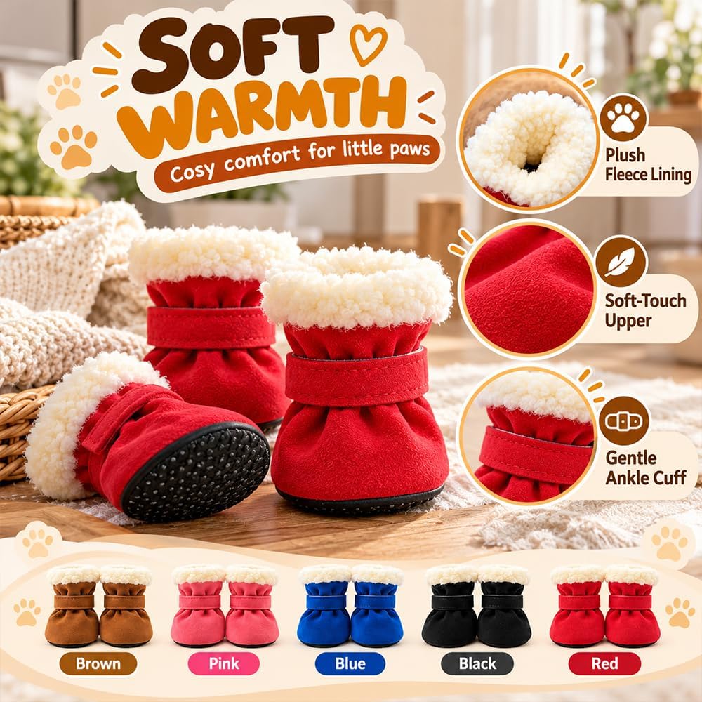 Soft Velvet Puppy Booties Warm Non-Slip Paw Covers for Small Dogs(Black,M)