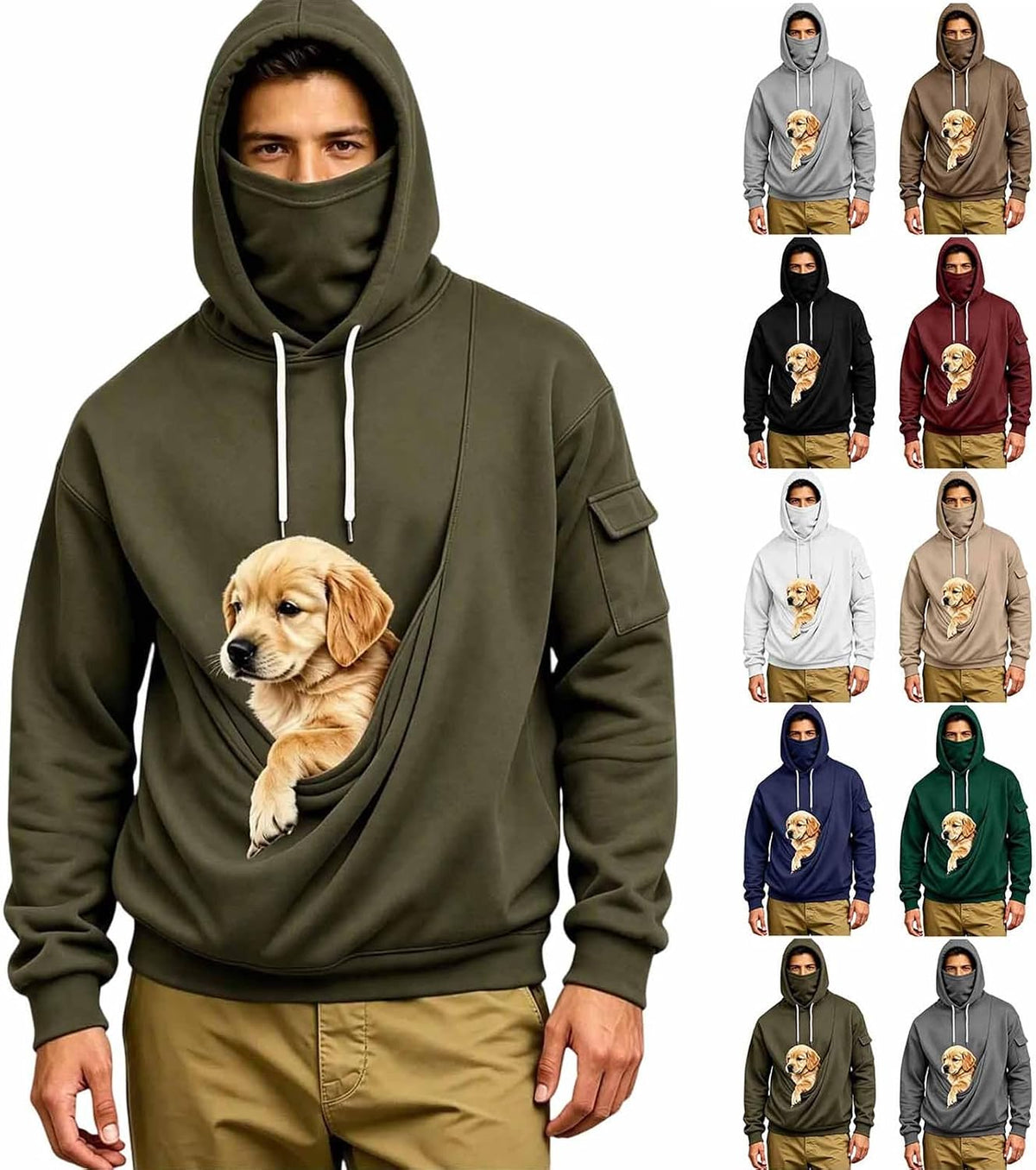 Pet Pouch Hoodie Dog Cat Carrier Sweatshirt with Built-in Face Mask