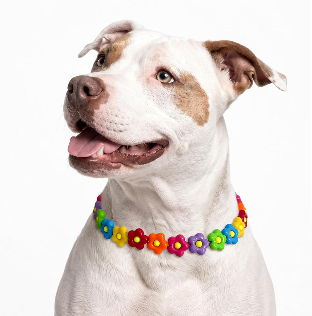 Vibrant Flower Beaded Dog Necklace, Adjustable Fashion Pet Jewelry