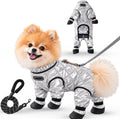 Dog Winter Suit with Boots, Full Coverage Dog Snowsuit，Silver：Large