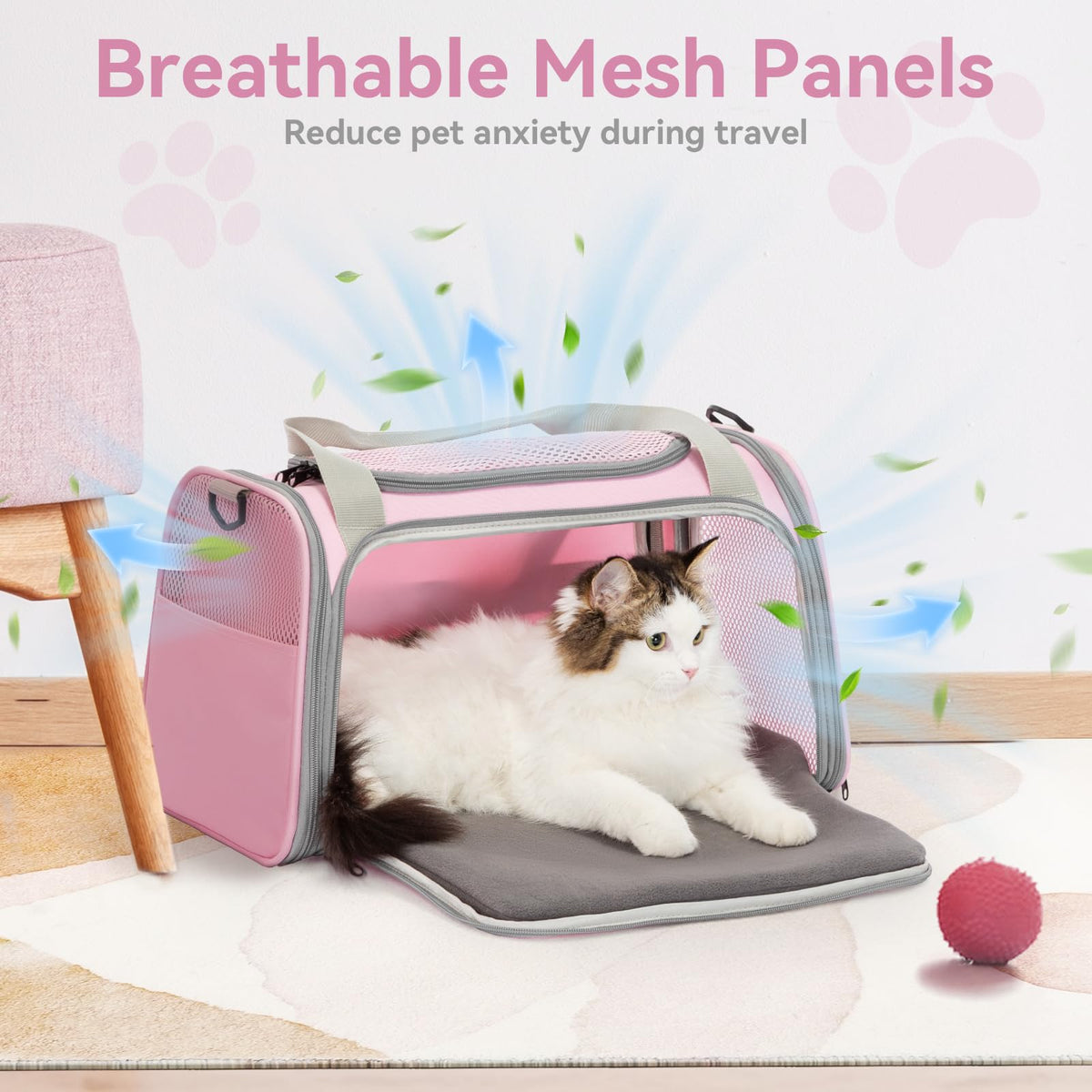 Petsfit Cat Carrier Airline Approved, 17.5×10.5×10.5 in, Pink