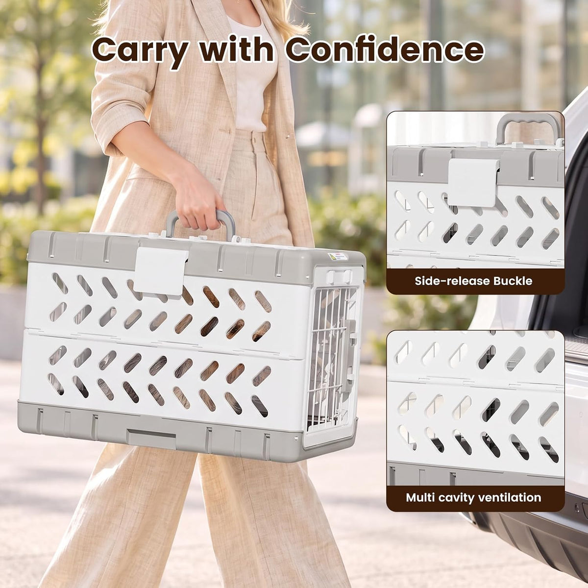 Collapsible Pet Crate for Small Dogs & Cat - 23" L Foldable Pet Carrier