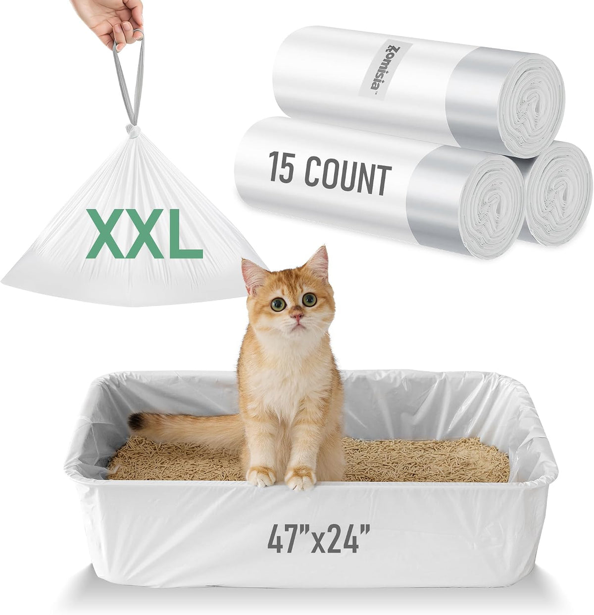 Cat Litter Box Liner XXL - 15 Count 47" x 24" Jumbo Litter Bags