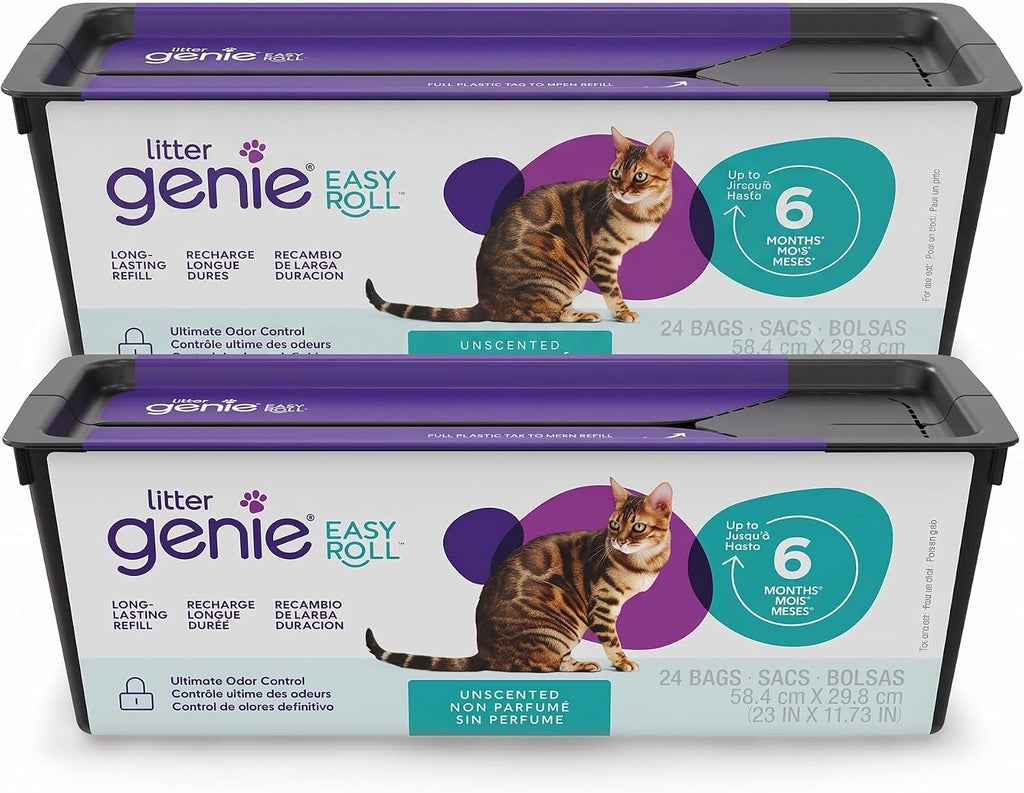 Litter Genie Easy Roll Refill, 24 Bags, Long Lasting Cat Litter Bags Refill