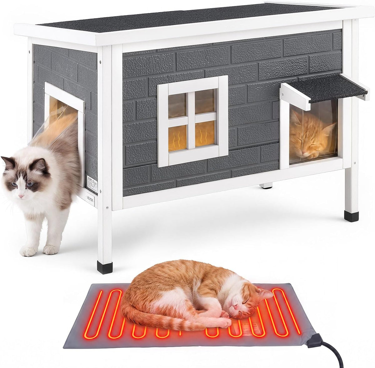 VEVOR Heated Outdoor Cat House for 1-3 Cats Feral Shelter with Heating Pad