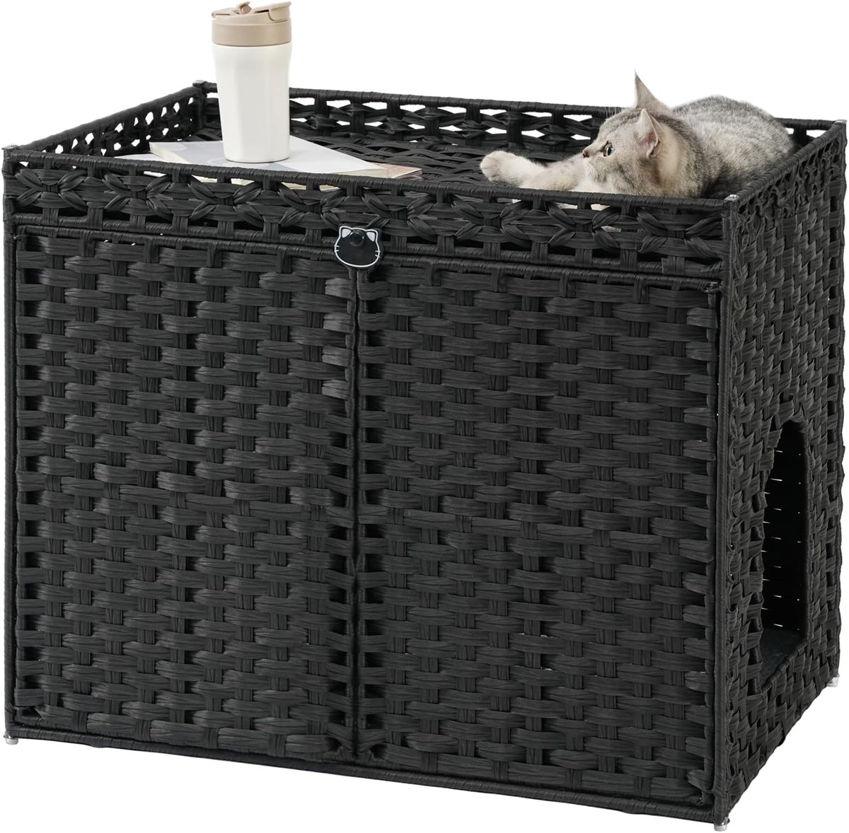 Cat Litter Box Enclosure, Extra Large Hidden PE Rattan Natural