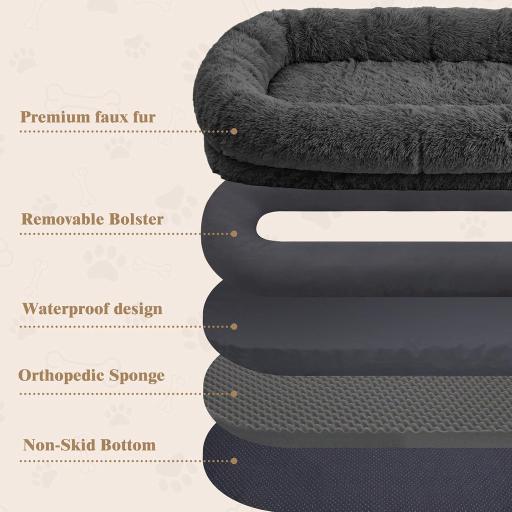 WROS Human Dog Bed for Adult, 71"x45"x12" Giant Calming Nest Bed, Dark Grey
