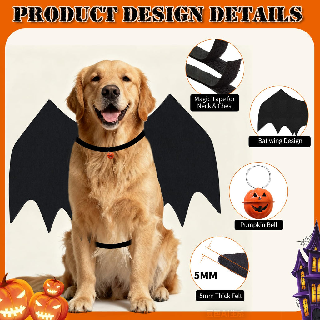 Dog Halloween Costumes for Large Dogs, Dog Bat Wings with Pumpkin Bell Pet Halloween Cosplay Party Dress Up (Large)