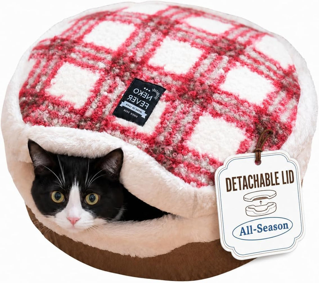 Cat Bed Cave - Enclosed Hideaway with Detachable Lid for Kitten (Yellow)