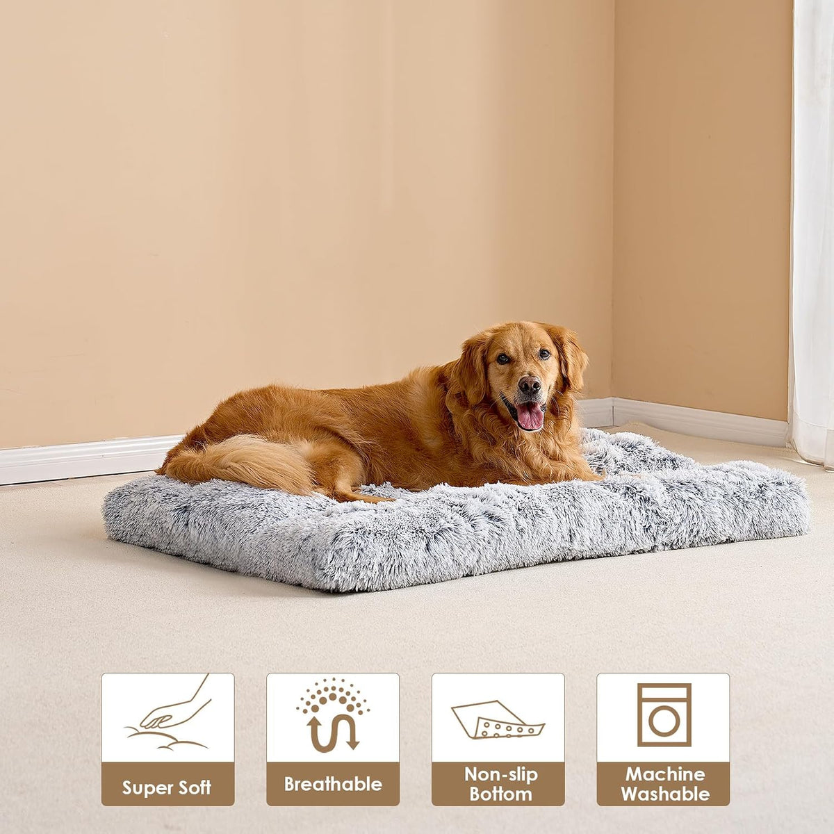 EHEYCIGA Fluffy Dog Crate Bed, Plush Extra Large Dog Pillow, Grey