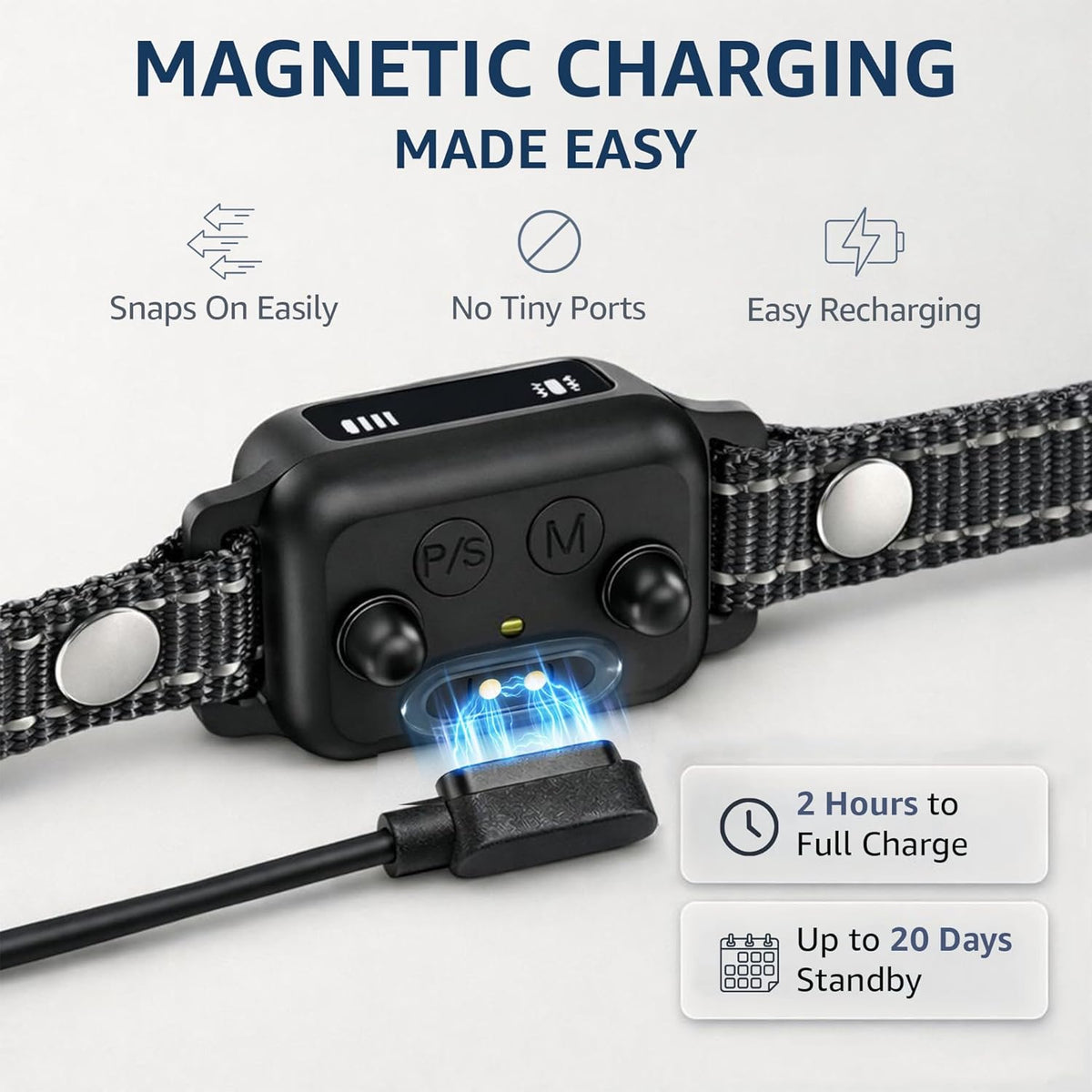 Bark Collar for Small Dogs 5-15 lbs with Magnetic Charging – No Shock, 3 Beep & Vibration Modes, 5 Sensitivity Levels – 
