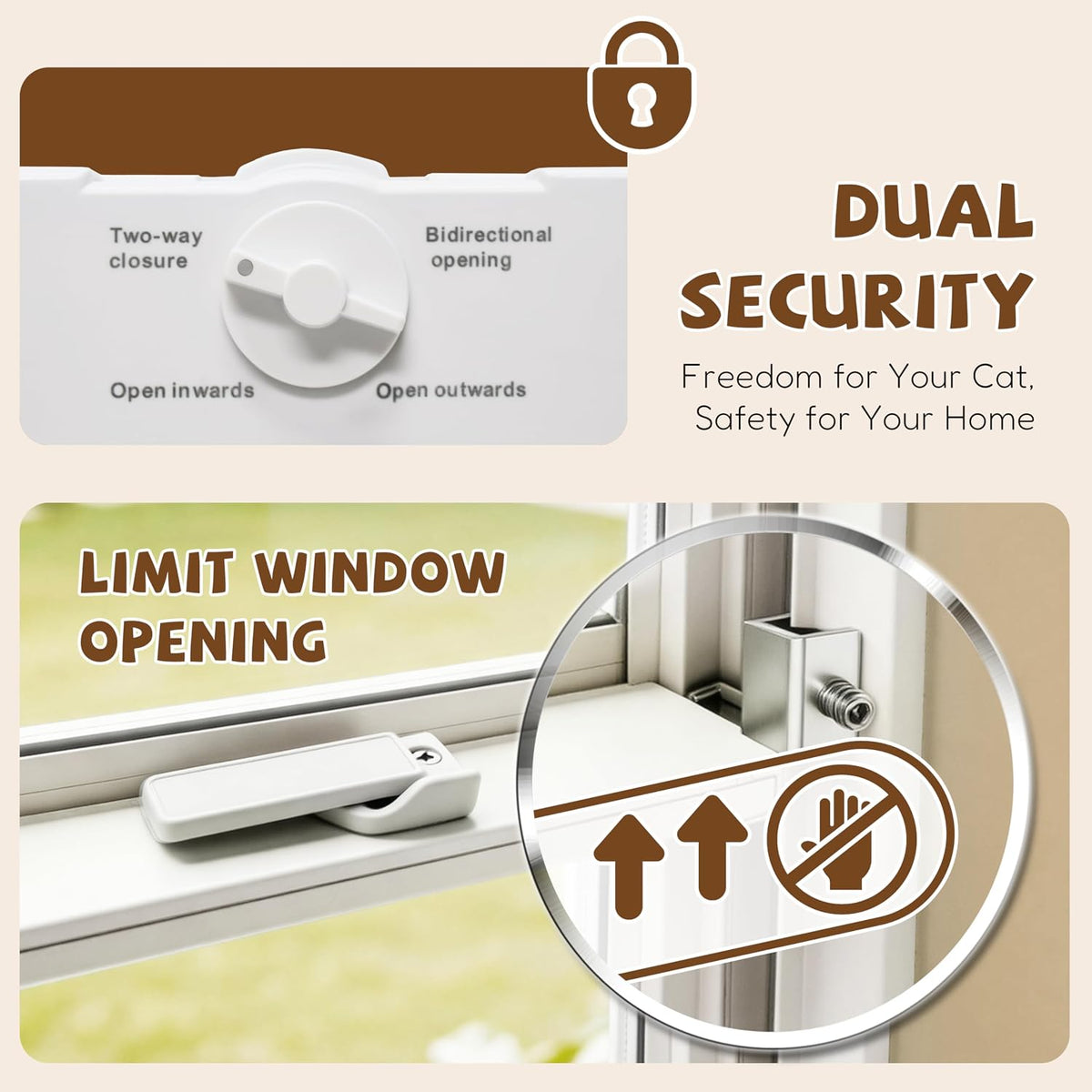 Full-Size Cat Door for Window, H: 15.3", Fit 28"-32" Window