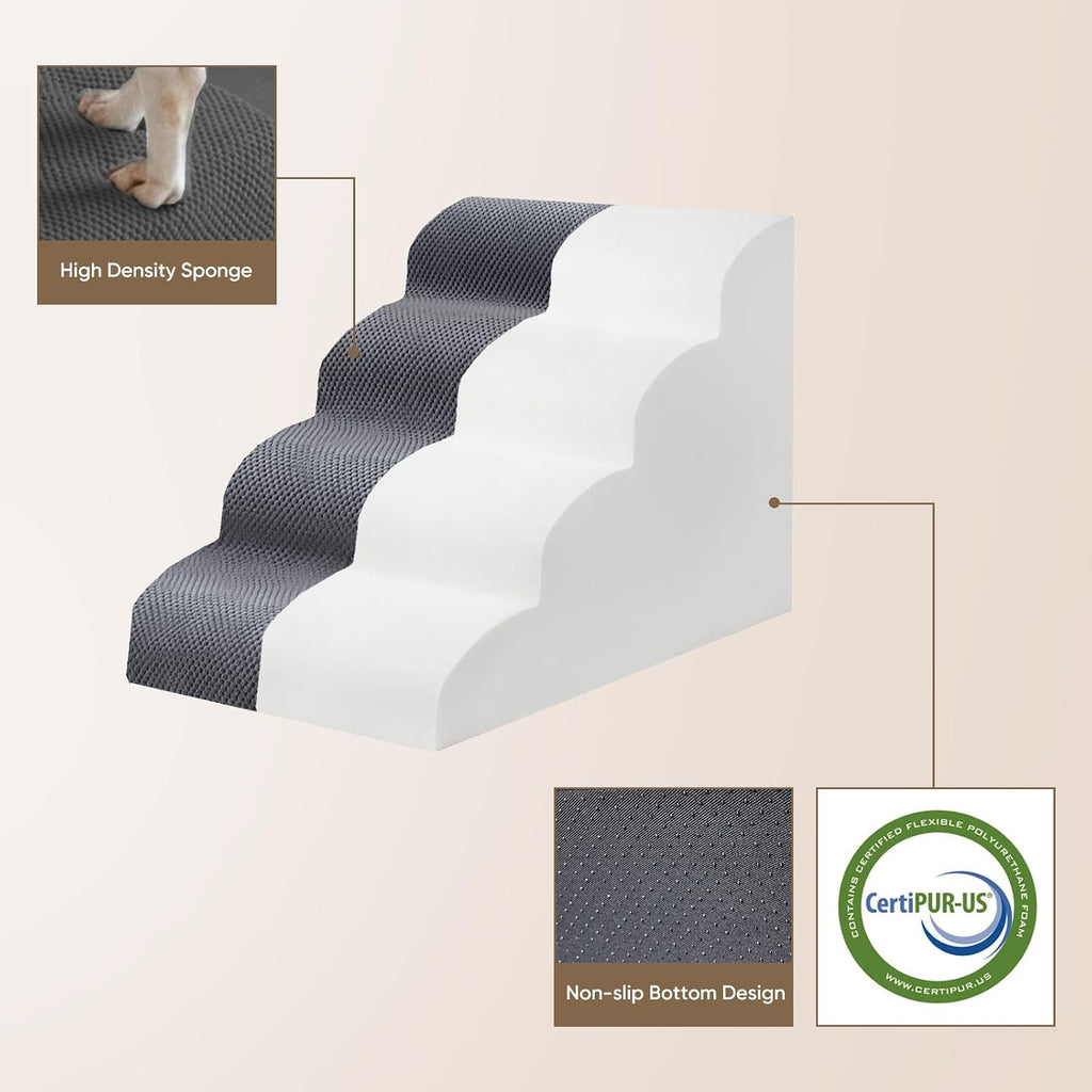 PAWSCRAT 4-Step Pet Stairs for High Beds & Sofas, 19.6''H Dog Stairs, Grey