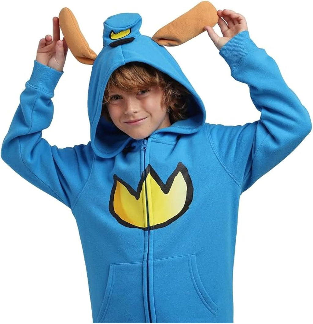 Bioworld Dog Man Emblem Boys' Blue Long Sleeve Cosplay Zip-Up Hoodie