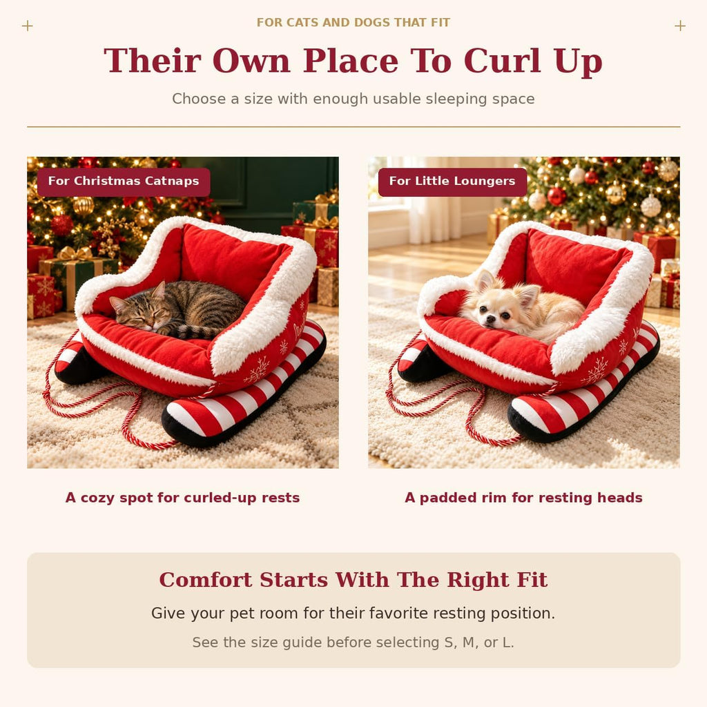 Christmas Dog Bed, Plush Santa Sleigh Sofa for Cats