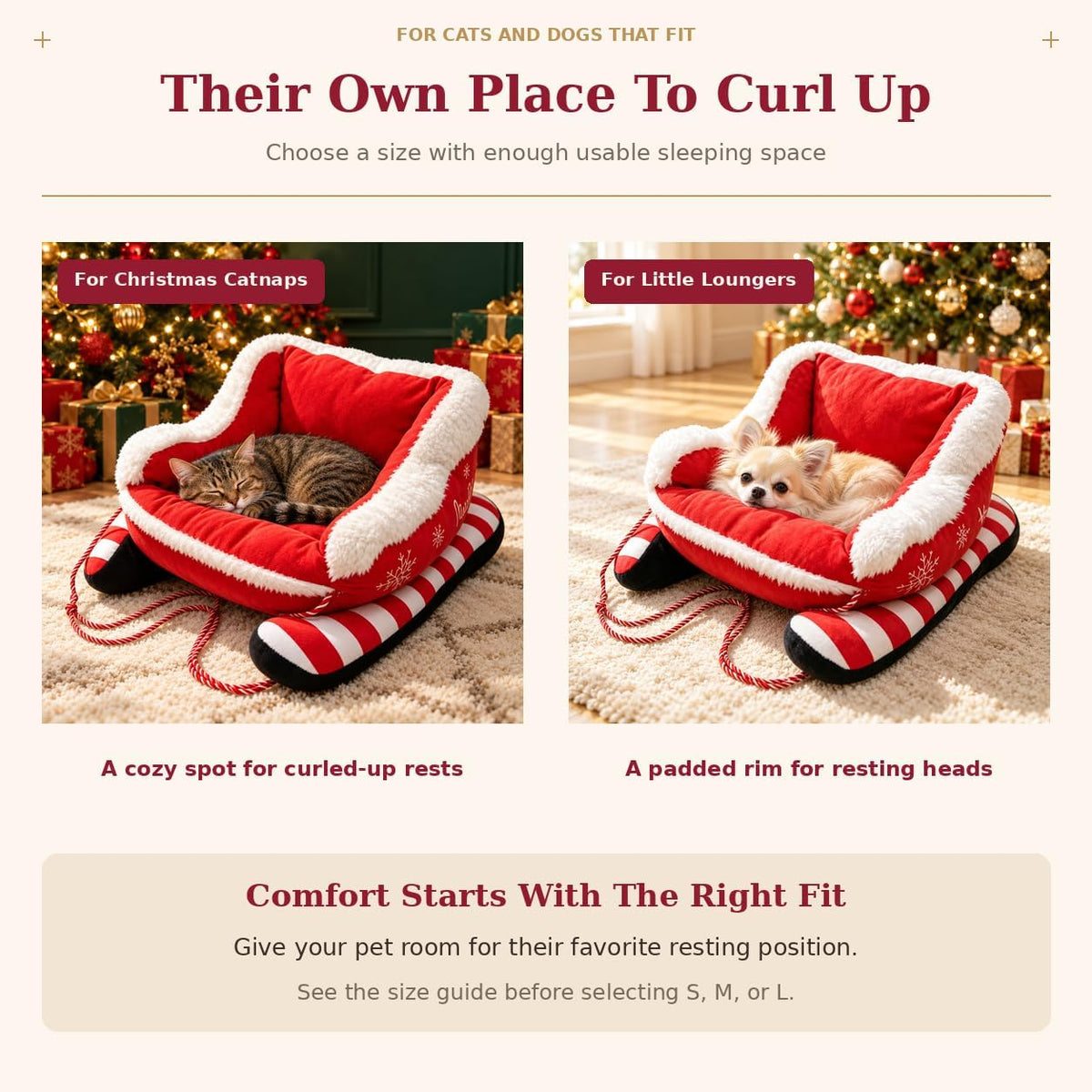 Christmas Dog Bed, Plush Santa Sleigh Sofa for Cats