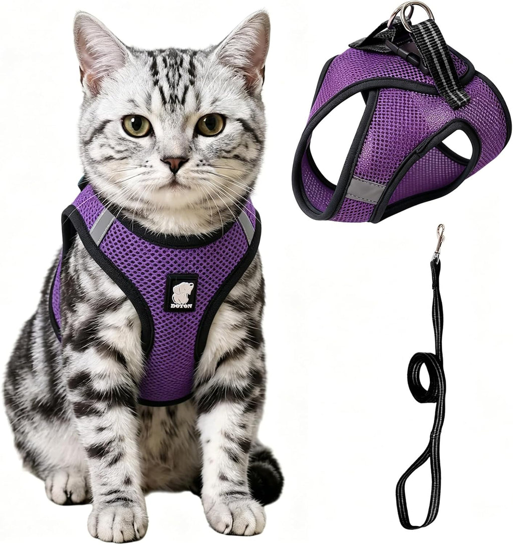 Cat Harness and Leash - Ultra Light Escape Proof Kitten Collar Cat Walking Jacket with Running Cushioning Soft and Comfo