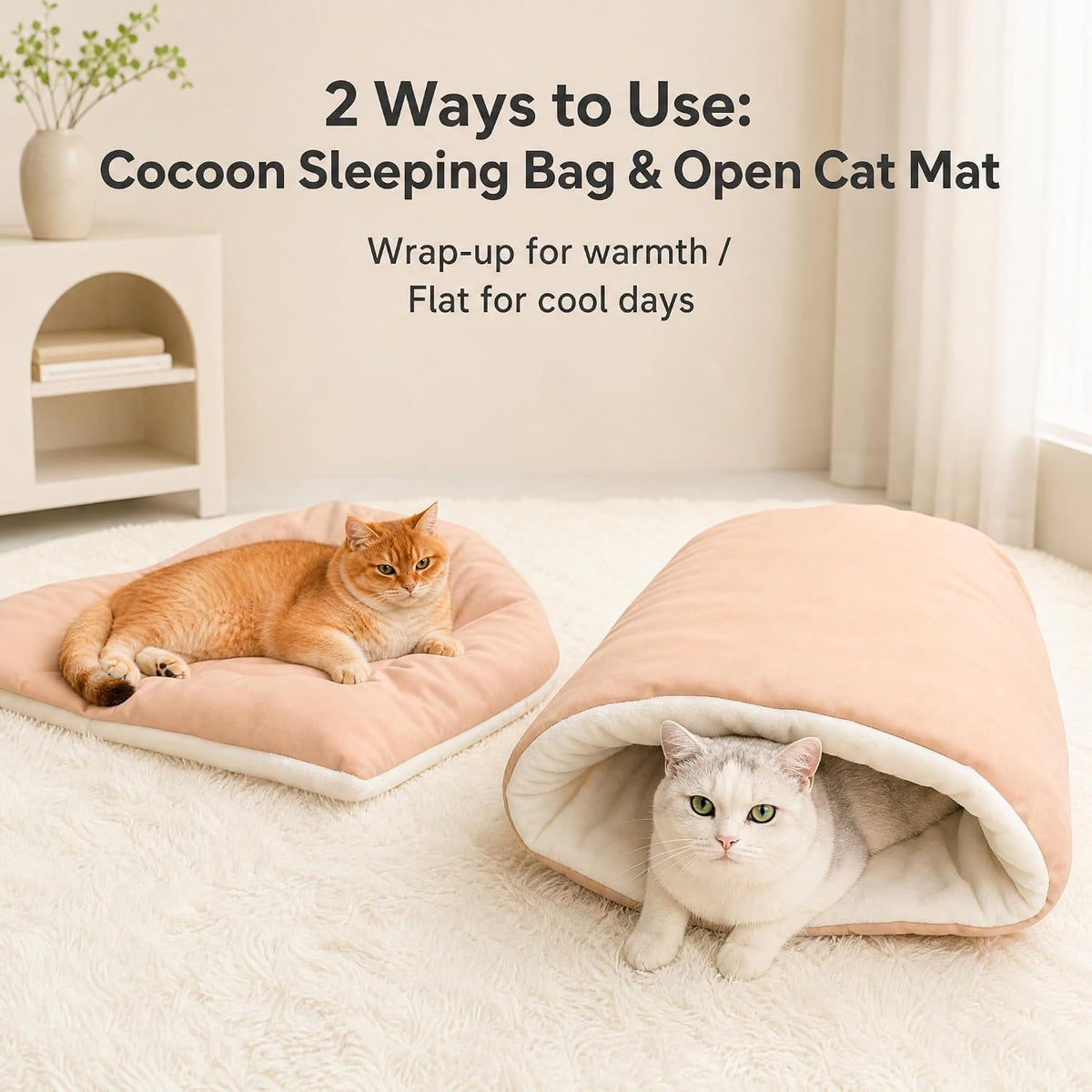 Cat Sleeping Bag Cave Bed Self Warming Heated Cat Bed Cozy Enclosed Cat Cave for Indoor & Outdoor Cats, Fluffy Warm Burr