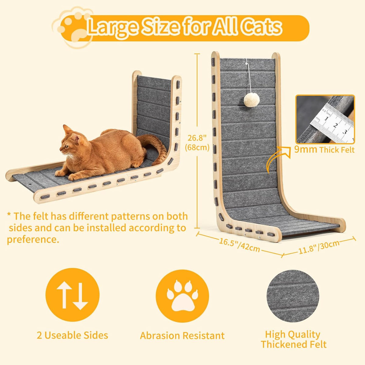 Felt Cat Scratcher for Indoor Cats,26.8 Inch,Grey