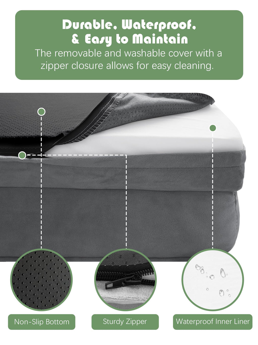 Spotted Play Orthopedic Dog Bed with Sides - Dog Sofa Beds for Medium Dogs, Supportive Foam Pet Couch Bed with Washable Removable Cover, Waterproof Lining and Non-Slip Bottom, Grey - M